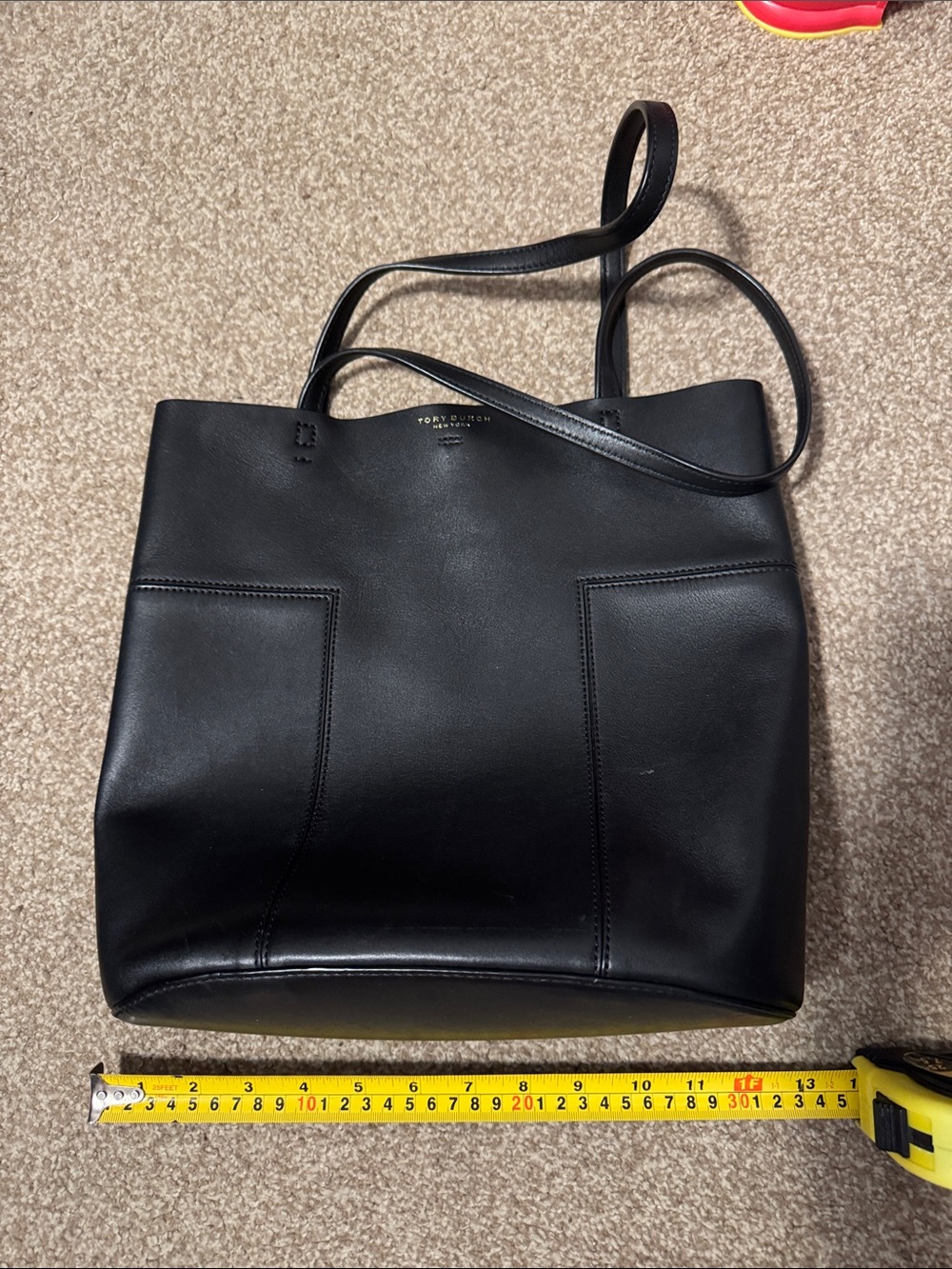 Tory Burch Black Leather Tote with Slim Shoulder Straps